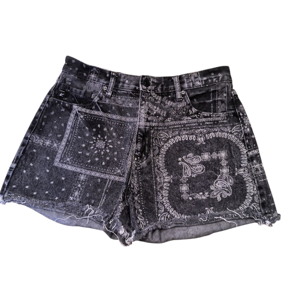 KanCan Black Bandana Print High Rise Denim Shorts Size 9